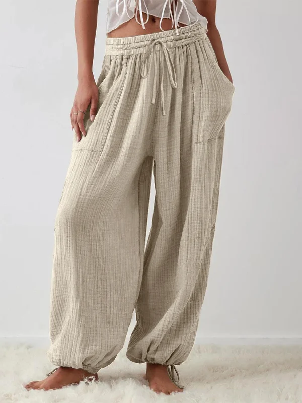 Hazel Blues® |  Textured Tied Pants with Pockets Cozy Fitted Pants