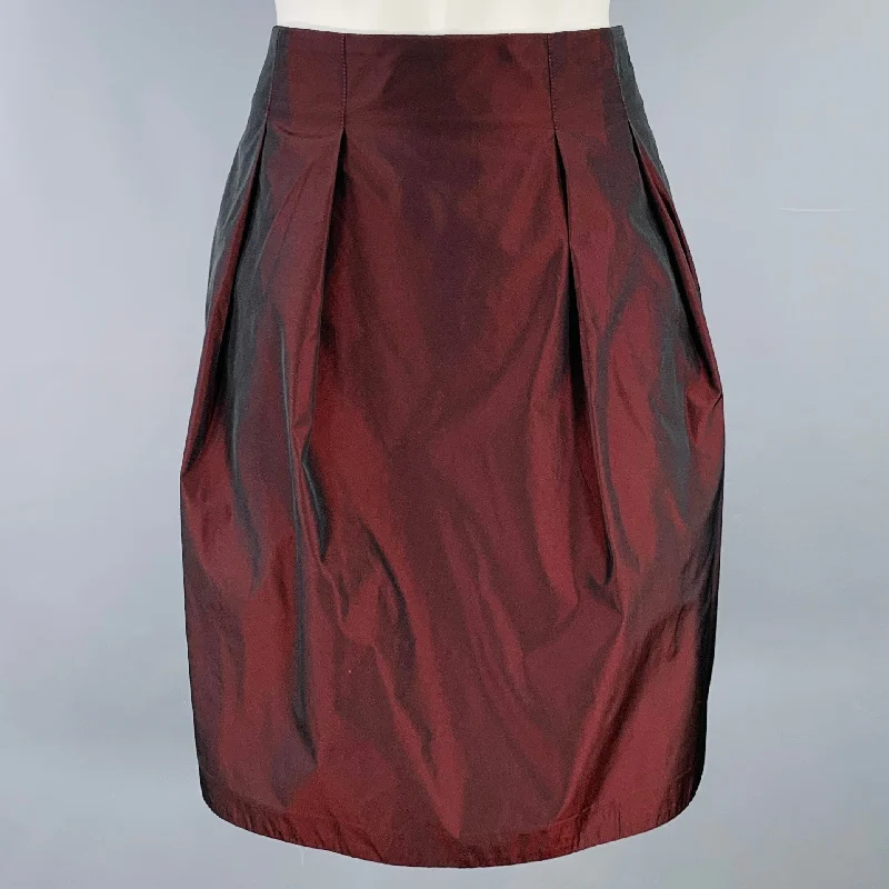 BURBERRY Size 4 Burgundy Polyester Taffeta Pleated Below Knee Skirt lace skirt romantic