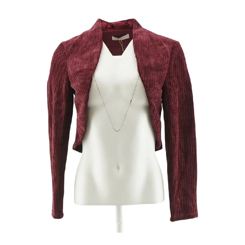 Red Solid Cropped Sweater Cable Knit Ribbed Knit Lace Knit