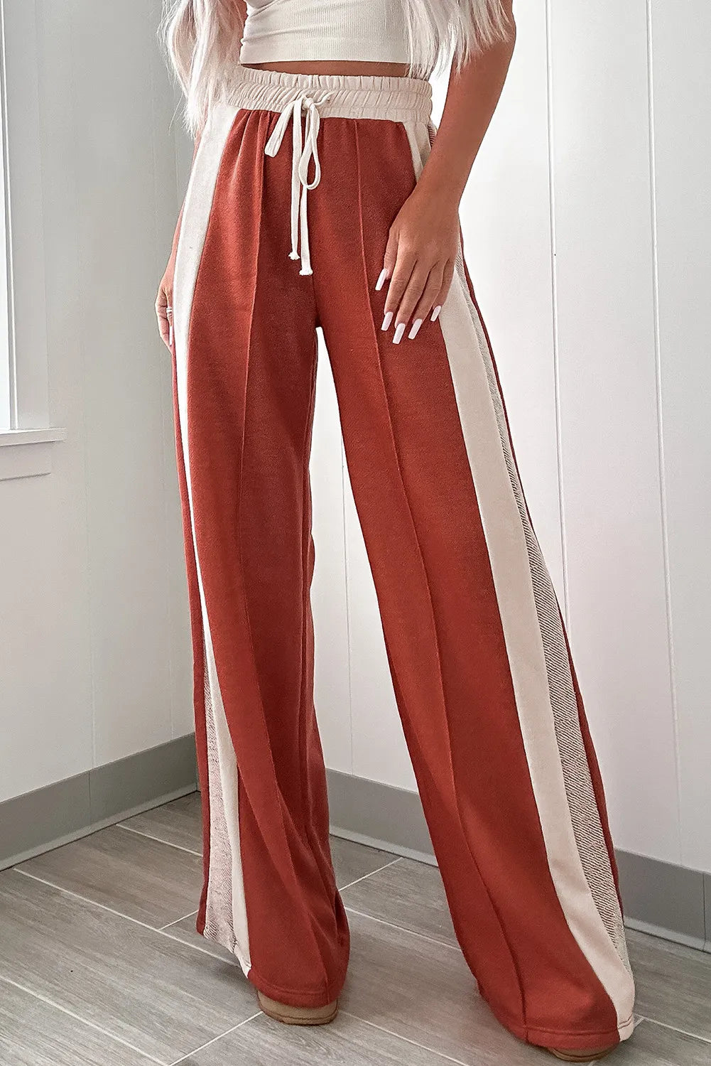 Hazel Blues® |  Drawstring Contrast Wide Leg Pants Elegant Wool Trousers