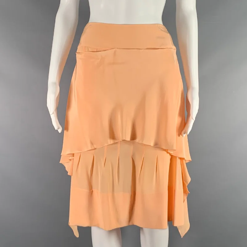 CHANEL Size 4 Orange Sorbet Silk Layered Skirt modal blend skirt