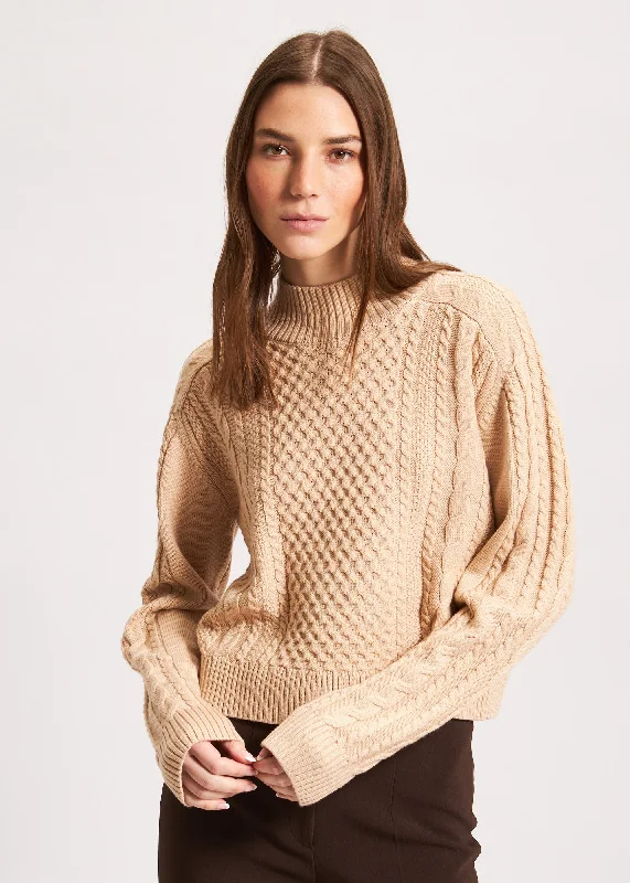 Cable Knit Mock Neck Sweater Knit Fabric Woven Fabric Fleece Fabric