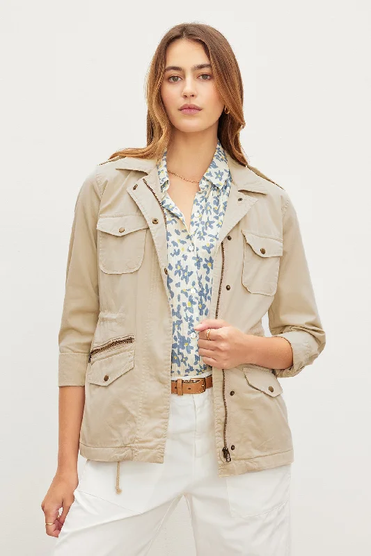 RUBY LIGHT-WEIGHT ARMY JACKET Boat Neck Shawl Collar Notched Collar