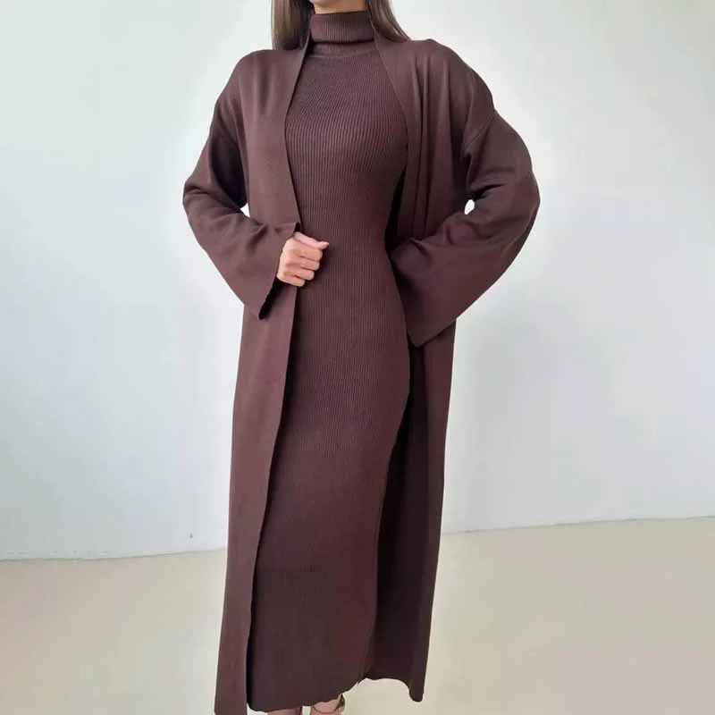 Cinessdshop tie outfit 2024 Autumn and Winter Women's Solid Color Casual Long Sweater Dress Two-Piece Set Seamless Knitted Crochet Cinessdshop tie outfit 2024 Autumn and Winter Women's Solid Color Casual Long Sweater Dress Two-Piece Set Seamless Knitted Crochet
