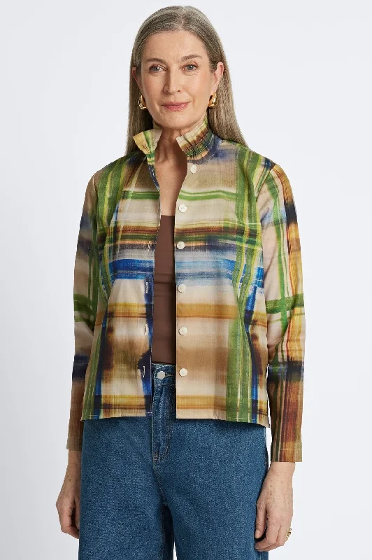 Carolina Painterly Plaid Long Sleeve Shirt Jacket Welt Pockets Slit Pockets Flap Pockets Carolina Painterly Plaid Long Sleeve Shirt Jacket Welt Pockets Slit Pockets Flap Pockets