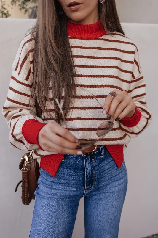 Krushed It Luxe Contrasting Striped Sweater Real Fur Shearling Chenille