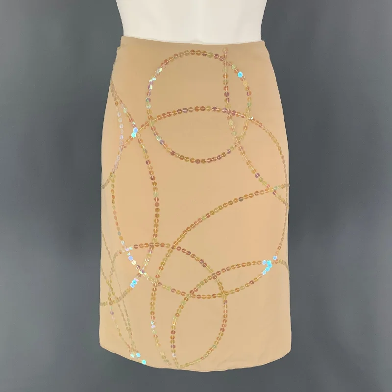 CALVIN KLEIN Size 8 Beige Silk Sequined A-Line Skirt leather skirt bold