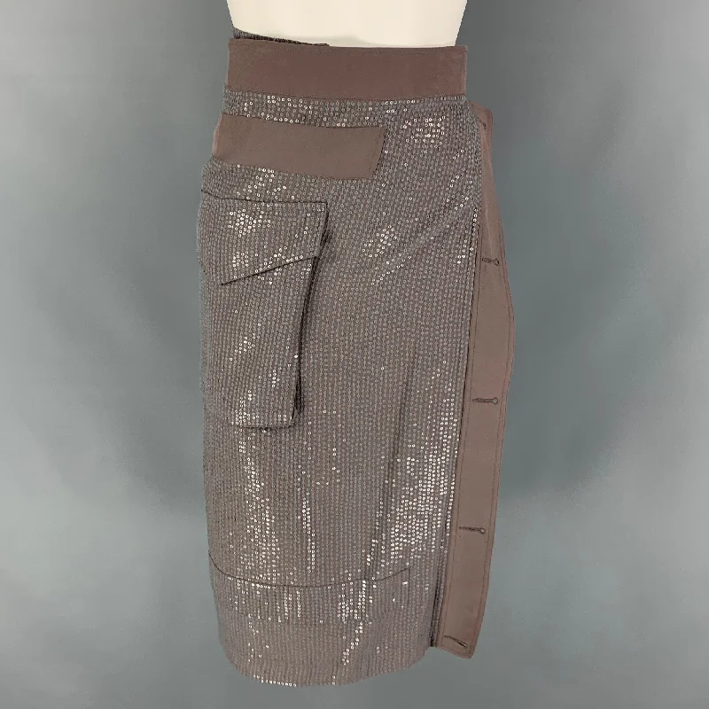 DRIES VAN NOTEN Size 6 Purple Blue Silk Wrap Mid-Calf Skirt belted skirt waist
