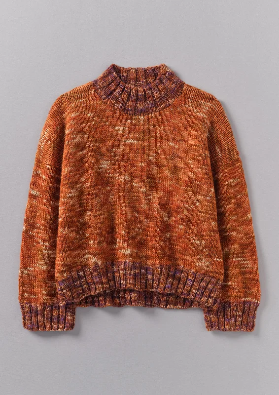 Hand Dyed Marl Sweater | Orange Mix Collared Crew Neck Turtle Neck