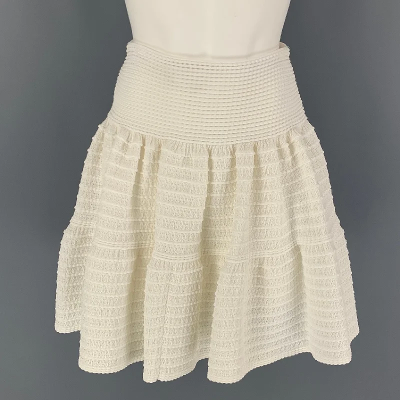 ALAIA Size 4 White Cotton Blend Textured Circle Knee-Length Skirt leather skirt sleek ALAIA Size 4 White Cotton Blend Textured Circle Knee-Length Skirt leather skirt sleek