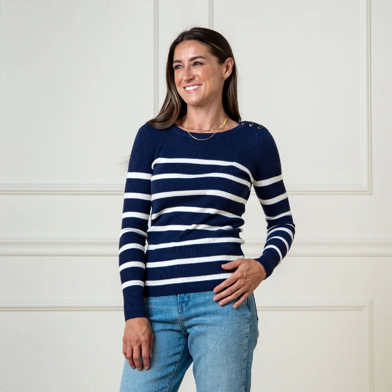 Crew Neck Button Sweater Iron Safe Non-Iron Wrinkle Free