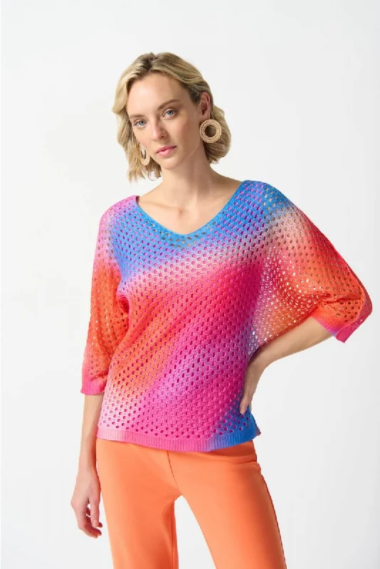 Joseph Ribkoff Multi Gradient Dolman Sleeve Open-Knit Sweater Top 242904 Iron Safe Non-Iron Wrinkle Free Joseph Ribkoff Multi Gradient Dolman Sleeve Open-Knit Sweater Top 242904 Iron Safe Non-Iron Wrinkle Free