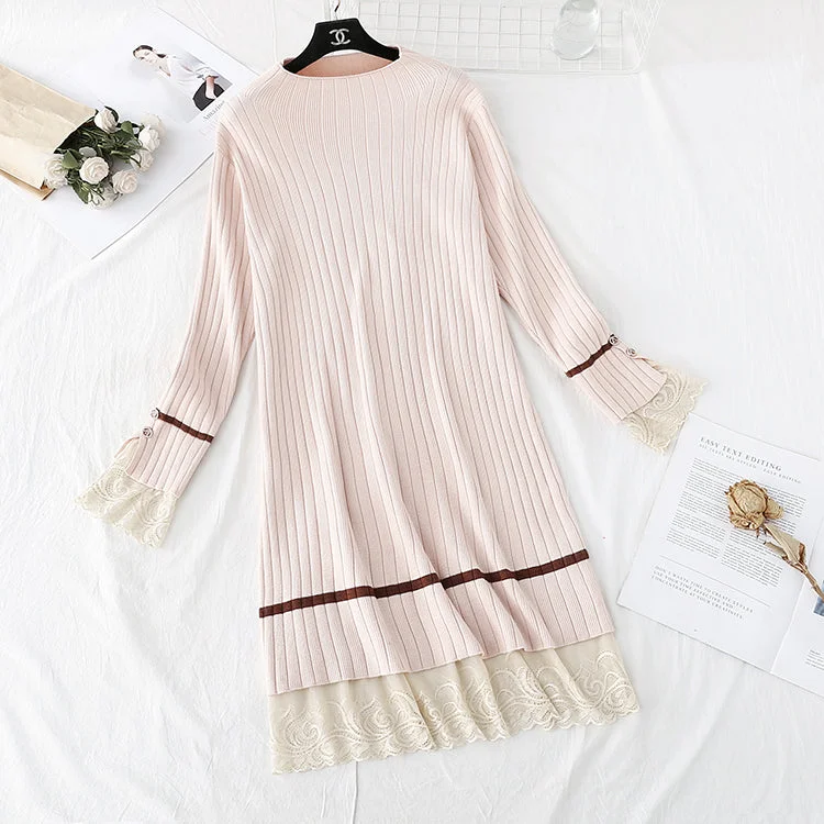 Two fake skirts with royal sister sweater and lace stitching 2296 Fleece Sweater Nylon Polyester Two fake skirts with royal sister sweater and lace stitching 2296 Fleece Sweater Nylon Polyester