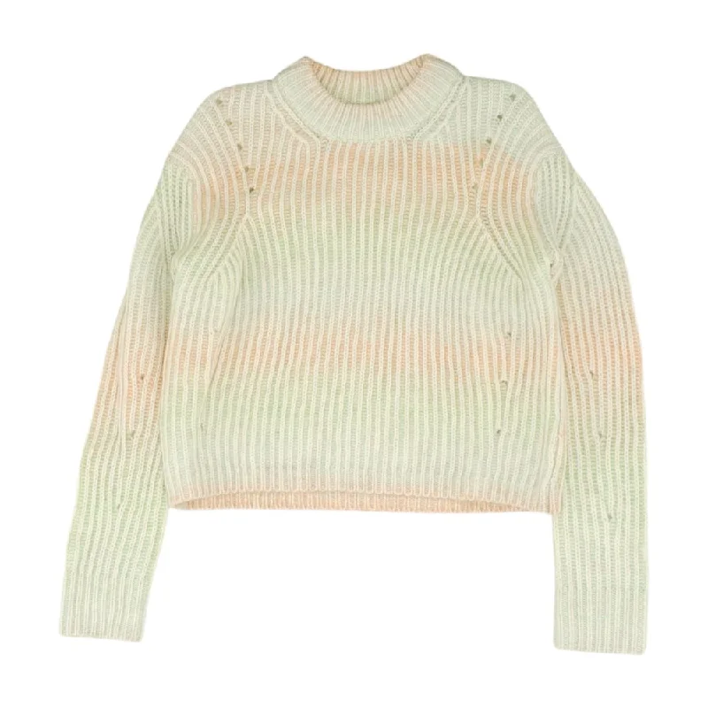 Multi Striped Crewneck Sweater Chenille Brocade Lace
