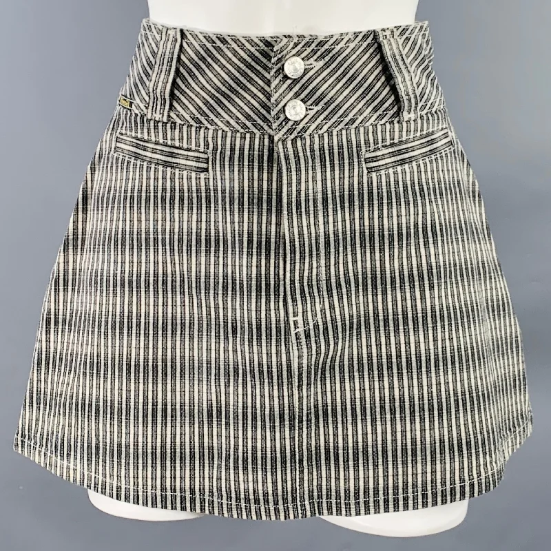 DIESEL Size 25 Black Grey Cotton Stripe Zip Fly Mini Skirt linen skirt relaxed