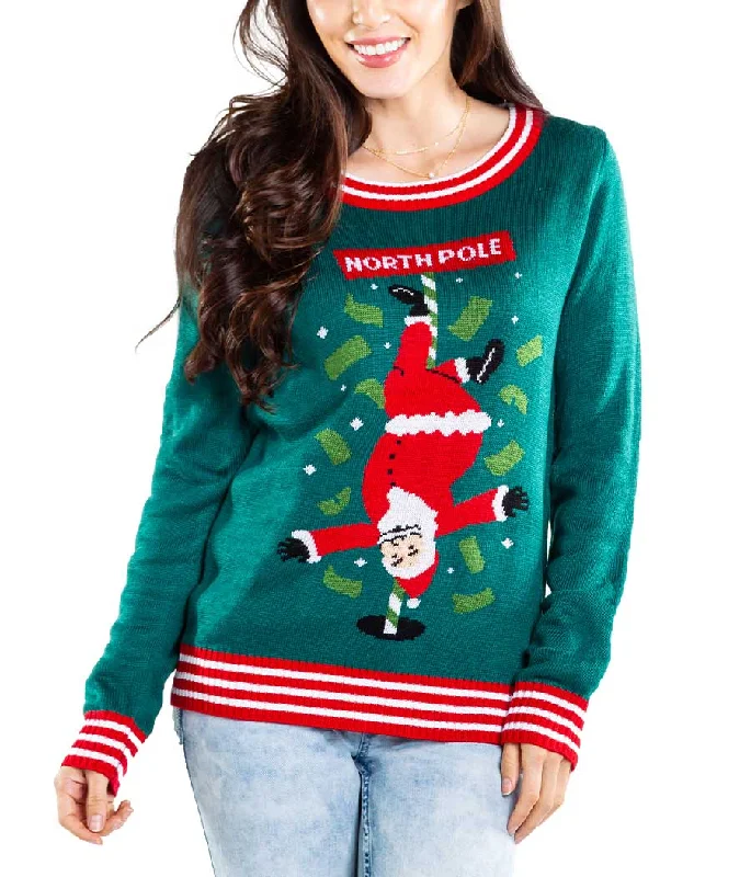 Women's North Pole Dancer Ugly Christmas Sweater Chenille Brocade Lace