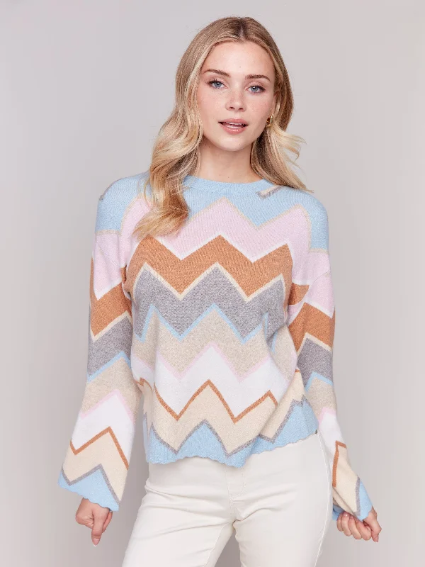 CHEVRON KNIT BELL SLEEVE SWEATER - CANDY Modern Contemporary Chic