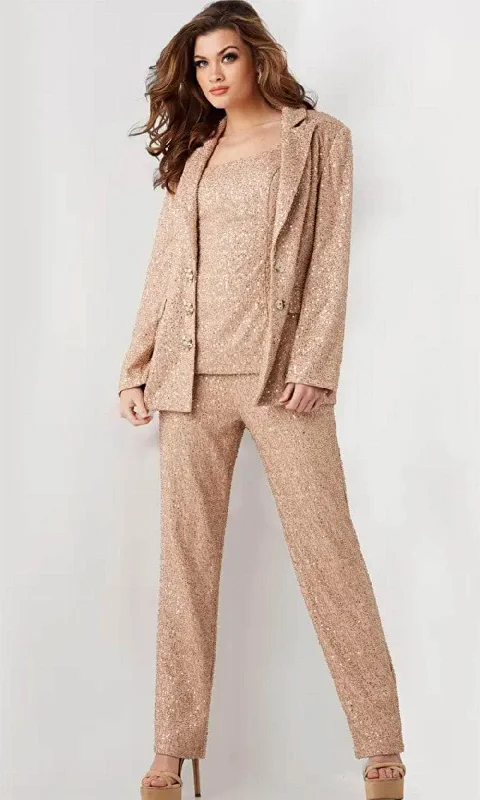 Jovani 25773 - Three- Piece Sequin Pantsuit Elegant Trouser Pants