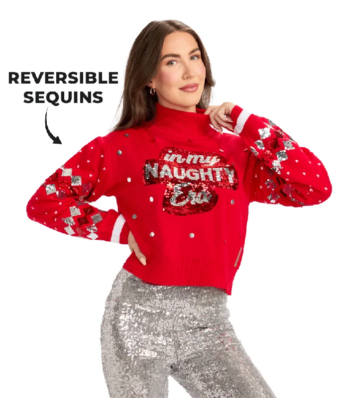 Women's Nice Era Turtleneck Cropped Reversible Sequin Christmas Sweater Chenille Blend Fleece Blend Nylon Blend Women's Nice Era Turtleneck Cropped Reversible Sequin Christmas Sweater Chenille Blend Fleece Blend Nylon Blend