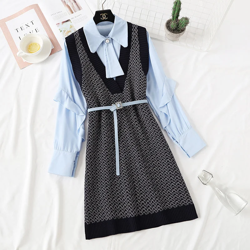 Knitted dress female autumn winter shirt vest skirt sweater skirt net red suit skirt 2351 Striped Floral Plaid Knitted dress female autumn winter shirt vest skirt sweater skirt net red suit skirt 2351 Striped Floral Plaid