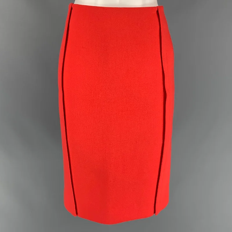 CALVIN KLEIN COLLECTION Size 0 Orange Crepe Pencil Knee Length Skirt cashmere skirt rich