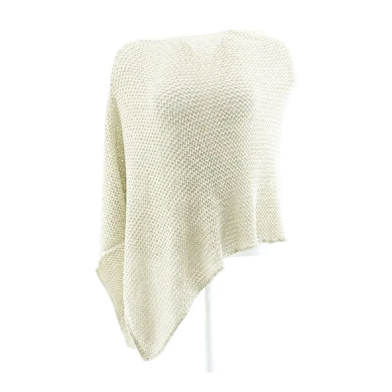 Gold Solid Poncho Sweater Real Fur Shearling Chenille