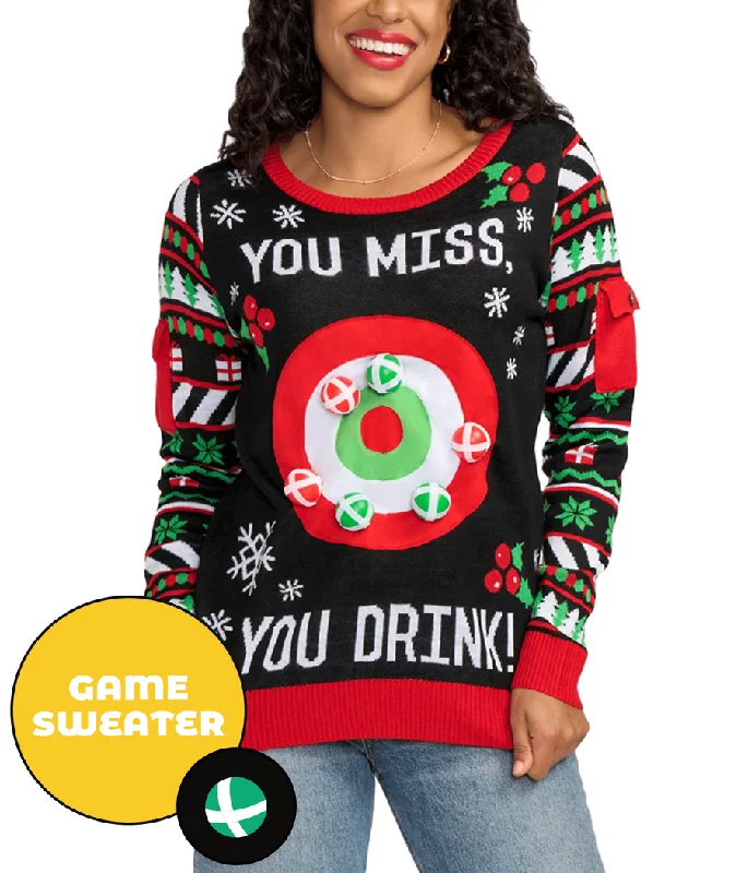 Women's Drinking Game Ugly Christmas Sweater Welt Pockets Slit Pockets Flap Pockets
