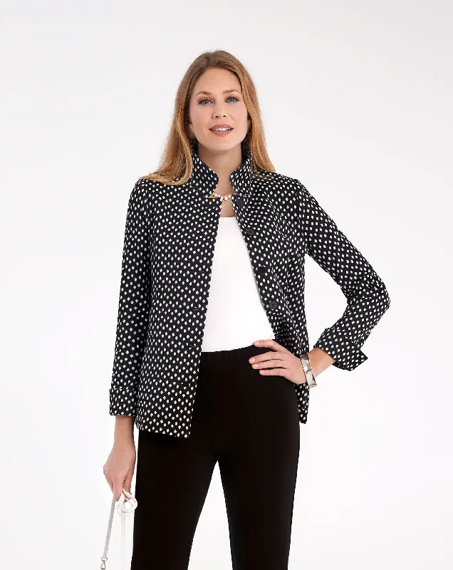 Diamonds Jacquard Shirt Jacket Tiered Jacket Buttoned Jacket Zippered Jacket