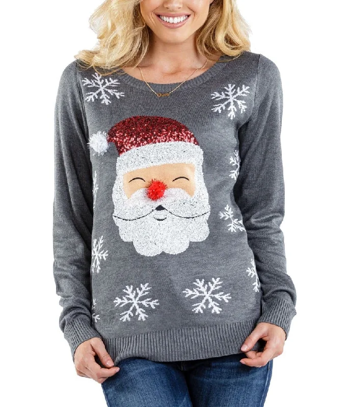 Women's Red Nose Santa Ugly Christmas Sweater Plaid Sweater Polka Dot Checkered