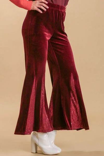 Umgee Sequin Elastic Waist Velvet Stretch Flare Leg Pants Plus Size Classic Bootcut Trousers Umgee Sequin Elastic Waist Velvet Stretch Flare Leg Pants Plus Size Classic Bootcut Trousers