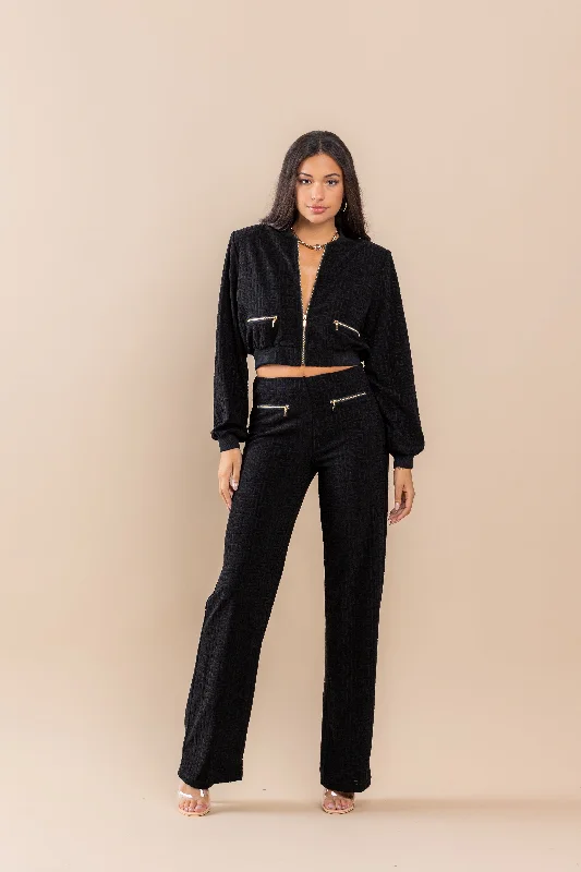 Gingham Pattern Zip Up Jacket Pant Set Lightweight Jogger Pants