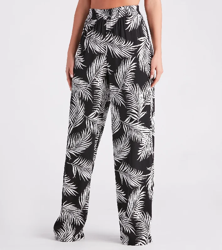 Getaway Dreams Linen Tropical Wide Leg Pants Formal Dress Pants