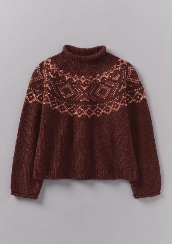 Graphic Yoke Sweater | Dark Red/Brick Fleece Fabric Down Fabric Feather Fabric