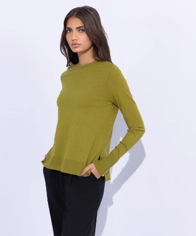 Lightweight Sweater with Gold Buttons Toggled Drawstring Belted