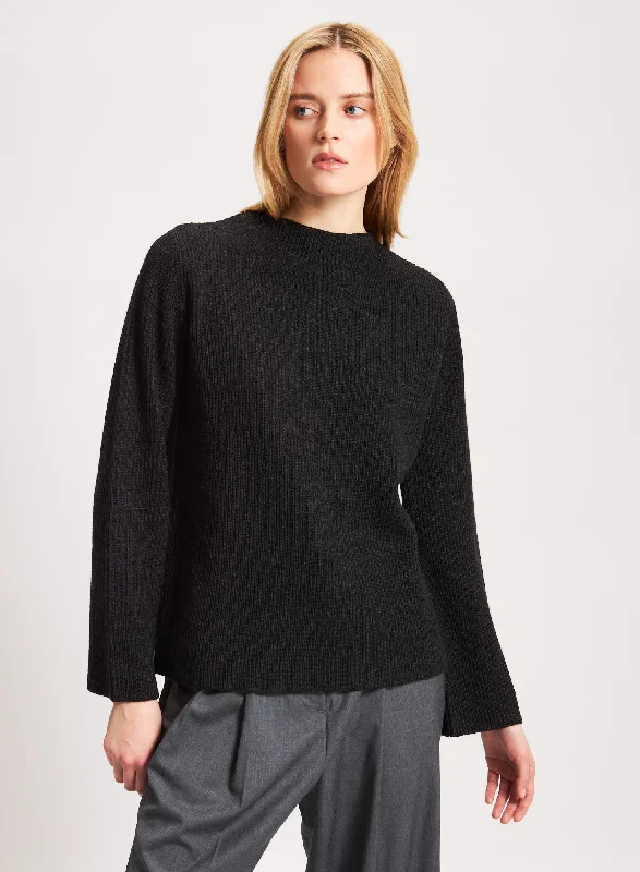 Merino Mock Neck Sweater Denim Fabric Leather Fabric Suede Fabric