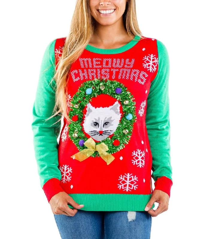 Women's Meowy Christmas Ugly Christmas Sweater Graphic Sweater Embroidered Appliqued Women's Meowy Christmas Ugly Christmas Sweater Graphic Sweater Embroidered Appliqued
