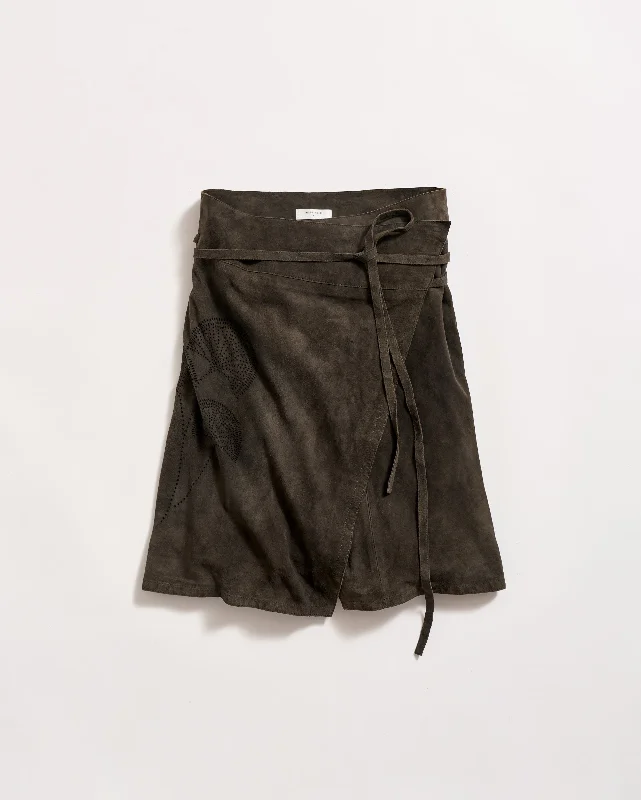 Perforated Suede Wrap Skirt leather skirt sleek