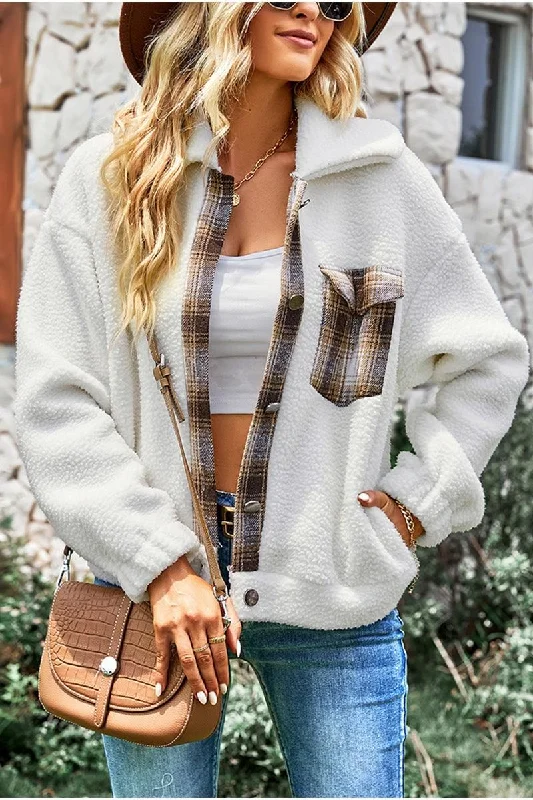 LAPEL BUTTONED CASUAL FLEECE JACKET Bomber Jacket Anorak Windbreaker