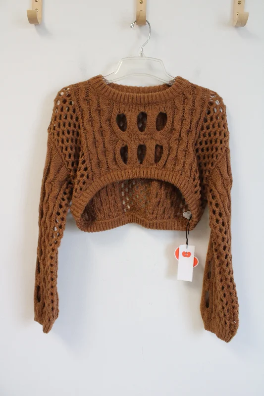 NEW Cider Brown Knit Half Sweater | M Sequined Glittery Shiny