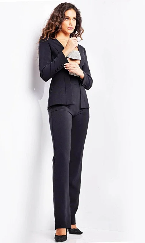 Jovani 24119 - Long Sleeve Embellished Pantsuit Casual Sweatpants Style