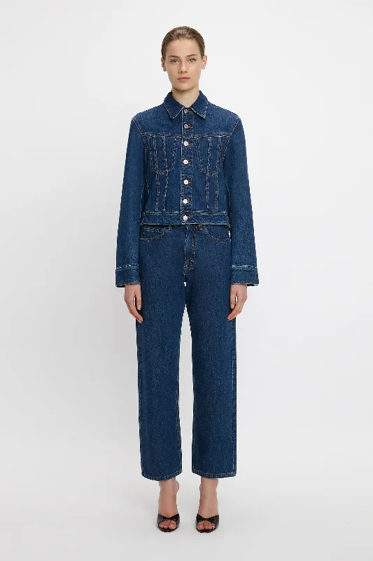 Denim Jacket In Deep Blue Stonewash One-Shoulder Jacket Off-the-Shoulder Jacket Asymmetrical Jacket Denim Jacket In Deep Blue Stonewash One-Shoulder Jacket Off-the-Shoulder Jacket Asymmetrical Jacket
