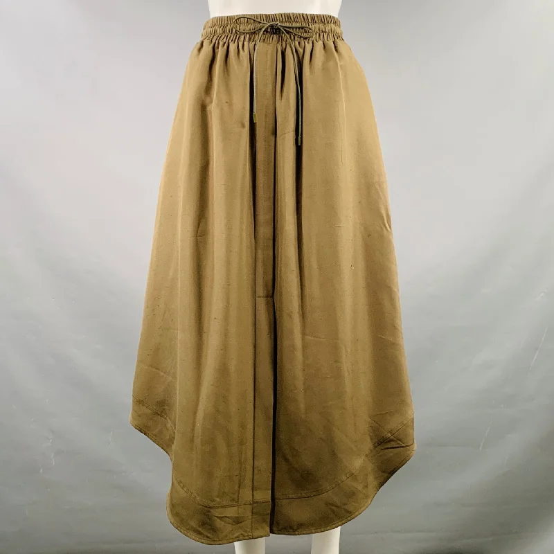 LOEWE Size 4 Green Olive Silk Elastic Waistband Asymmetrical Hem Skirt corduroy skirt cozy