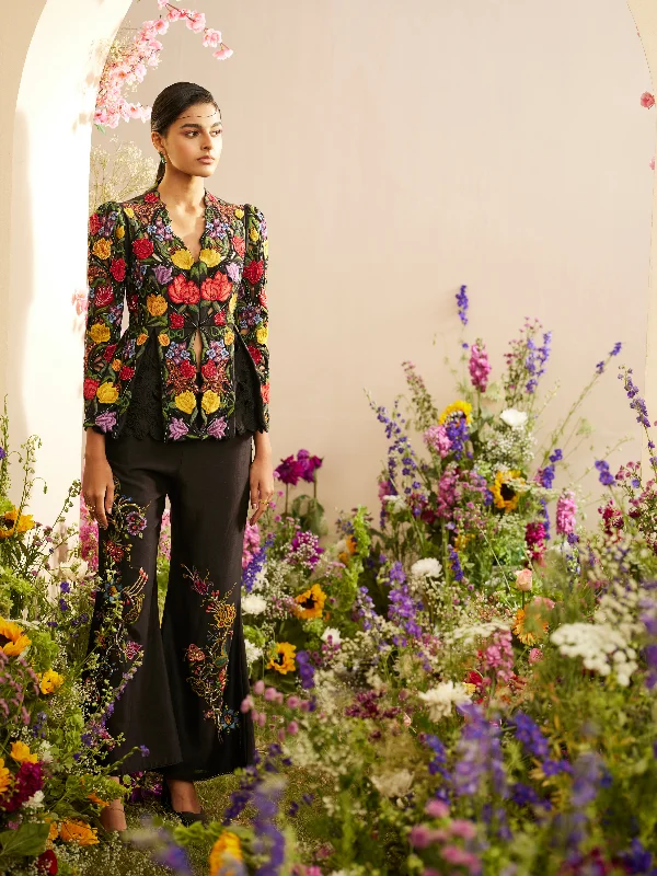 Black Embroidered Pants Classic Pleated Pants