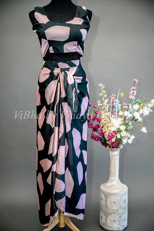 Geometrical Pattern Cowl Skirt With Detachable Cape and stole chiffon skirt floaty