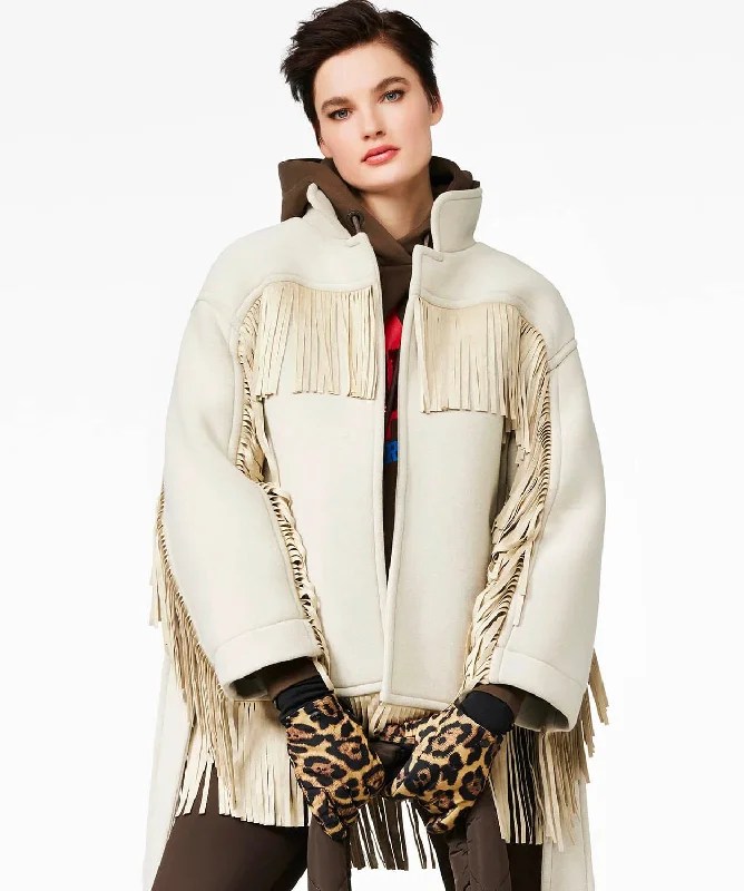 Women's Fringe Jacket Front Pockets Side Pockets Patch Pockets