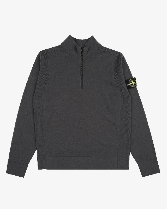 Stretch RWS Wool Half-Zipper Sweater Lead Grey Zippered Front Buttoned Front Snap Front Stretch RWS Wool Half-Zipper Sweater Lead Grey Zippered Front Buttoned Front Snap Front