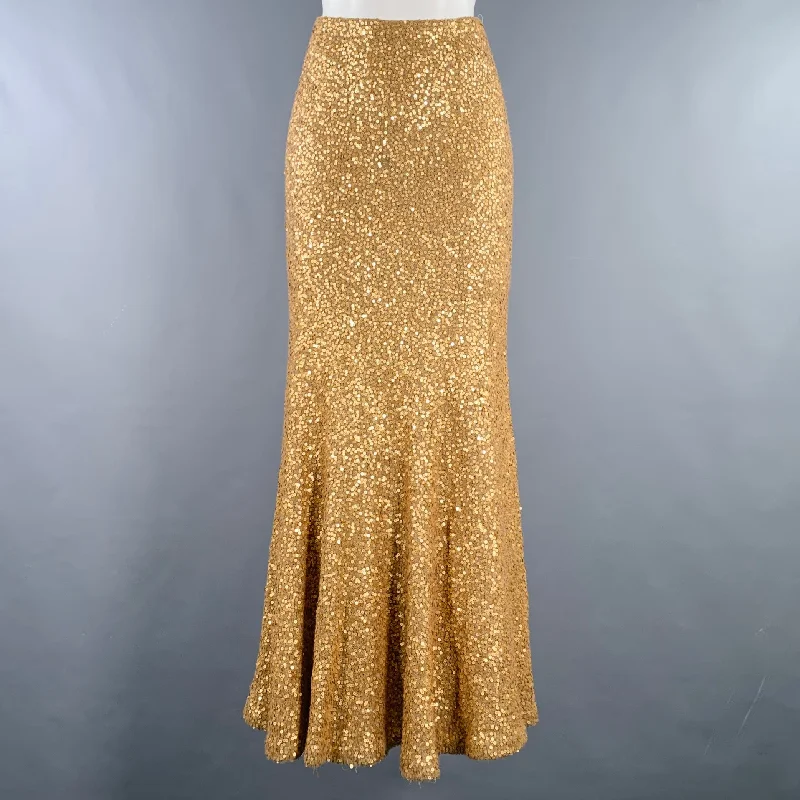 DONNA KARAN Size S Gold Cashmere Silk Sequined Elastic Waistband Maxi Skirt linen skirt breathable