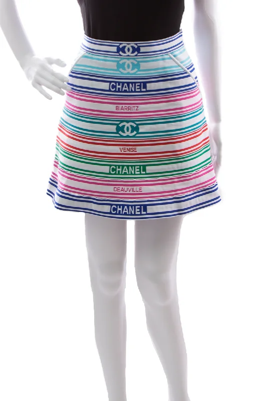 Rainbow Striped Skirt - Size 34 linen skirt natural
