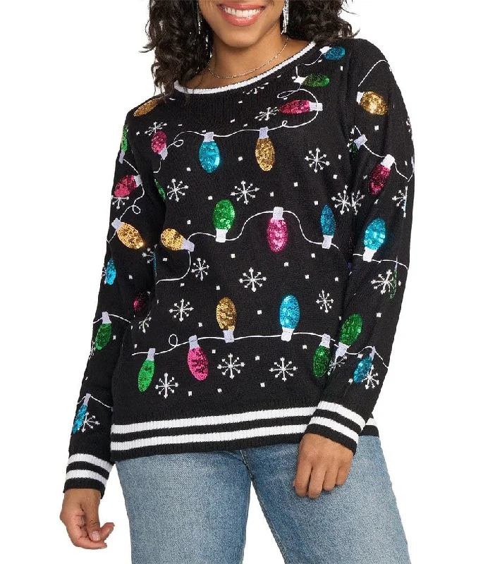 Women's Midnight String of Lights Ugly Christmas Sweater Zippered Front Buttoned Front Snap Front Women's Midnight String of Lights Ugly Christmas Sweater Zippered Front Buttoned Front Snap Front