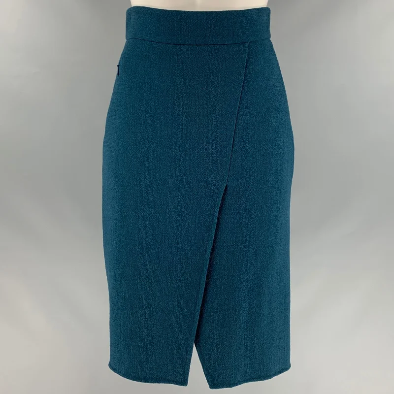 AKRIS Size 4 Blue Teal Wool Pencil Below Knee Skirt lace skirt romantic